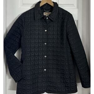 Michael Kors Quilted Jacket Womens Black Coat Puffer Pockets Monogram LARGE L
